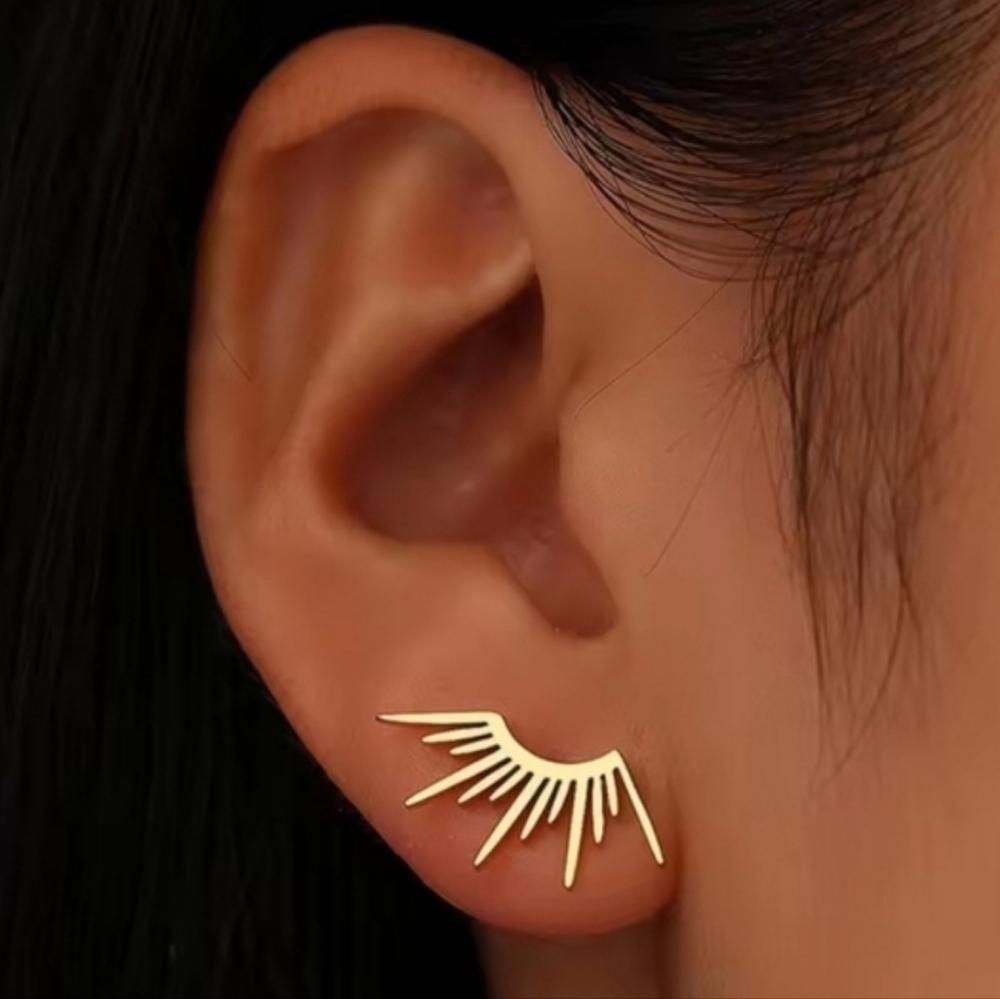 NEW Stainless Steel Delicate Half Circle Sun Burst Earrings